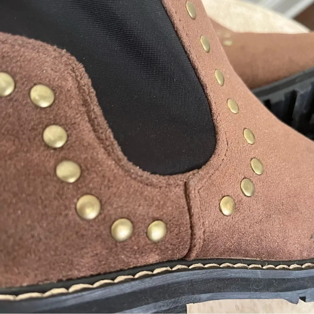 Seven For All Mankind Romanoff Waterproof Ankle Boot Brown with Studs NWOB‎